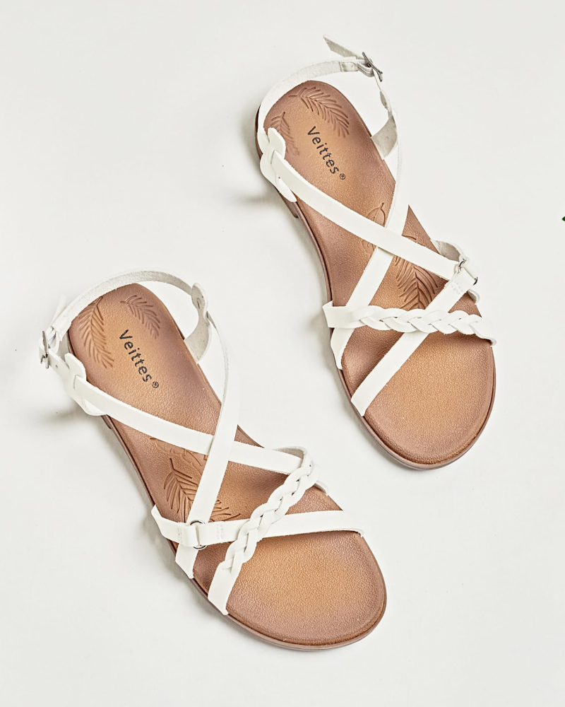 Sophia Women's Braided Flat Sandals – Cross Strap Sandals with Cushioned Footbed