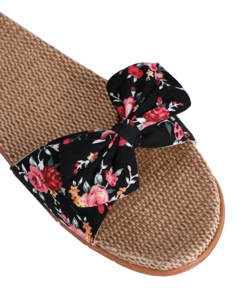 Bella Women's Linen Flat Sandals – Butterfly Bow Open Toe Slippers for Summer