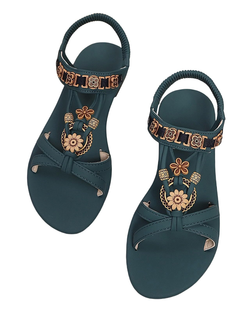 Mila Women's Bohemian Sandals – Rhinestone Elastic Strap Sandals for Summer