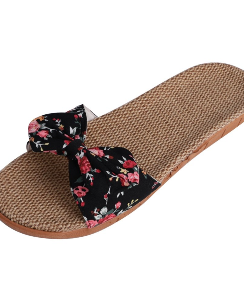 Bella Women's Linen Flat Sandals – Butterfly Bow Open Toe Slippers for Summer