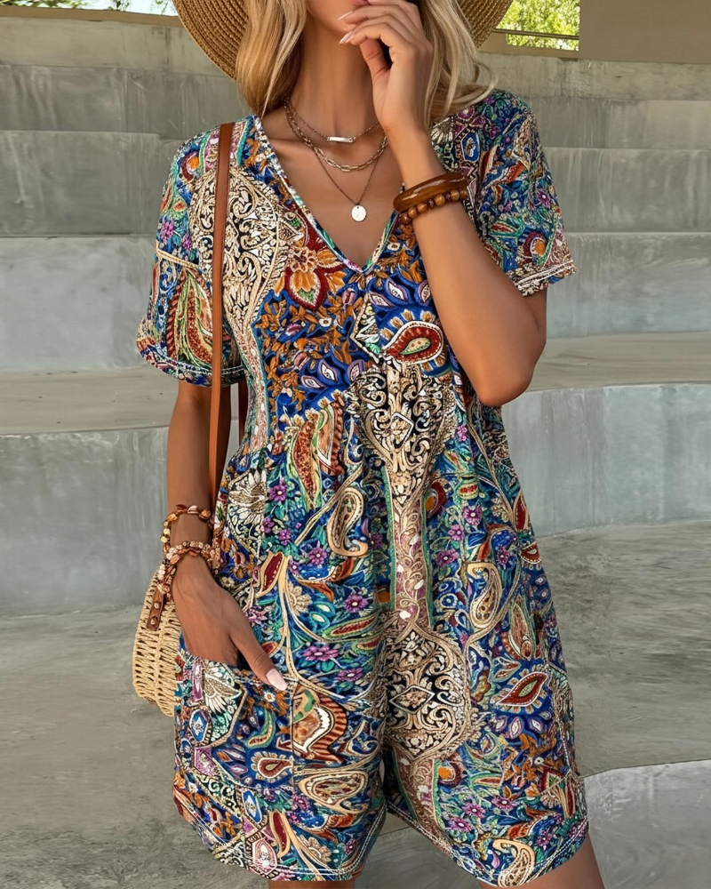 Kelsey Women’s Casual Jumpsuit – Short Sleeve Relaxed Fit Stretch One-Piece