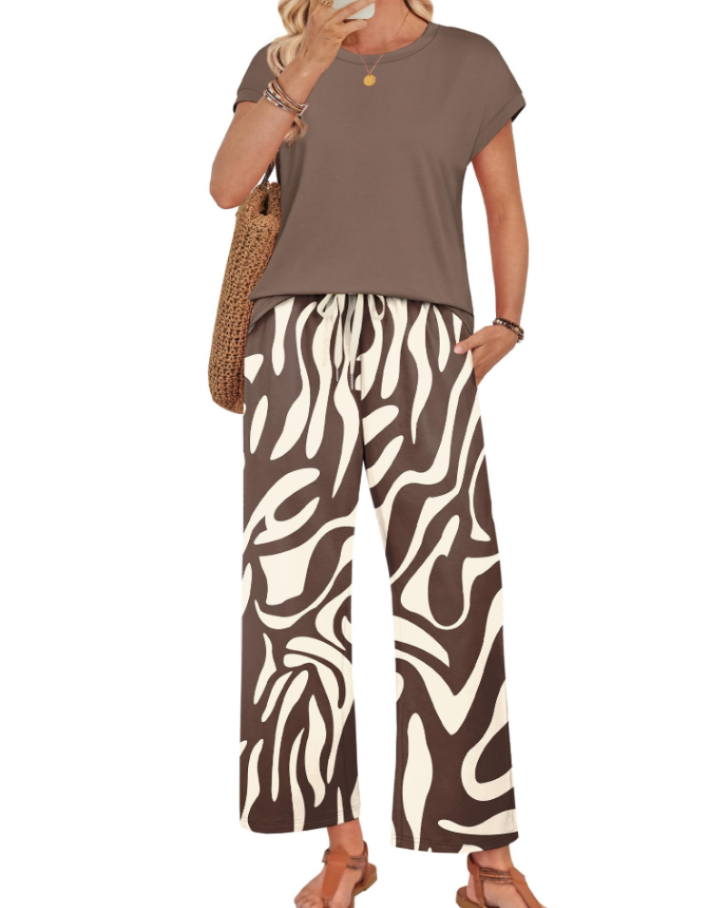 Avery Women's Lounge Set – Cap Sleeve Top and Wide Leg Pants for Travel and Resort Wear