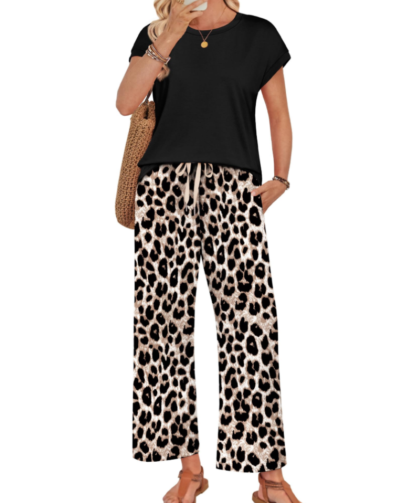 Avery Women's Lounge Set – Cap Sleeve Top and Wide Leg Pants for Travel and Resort Wear