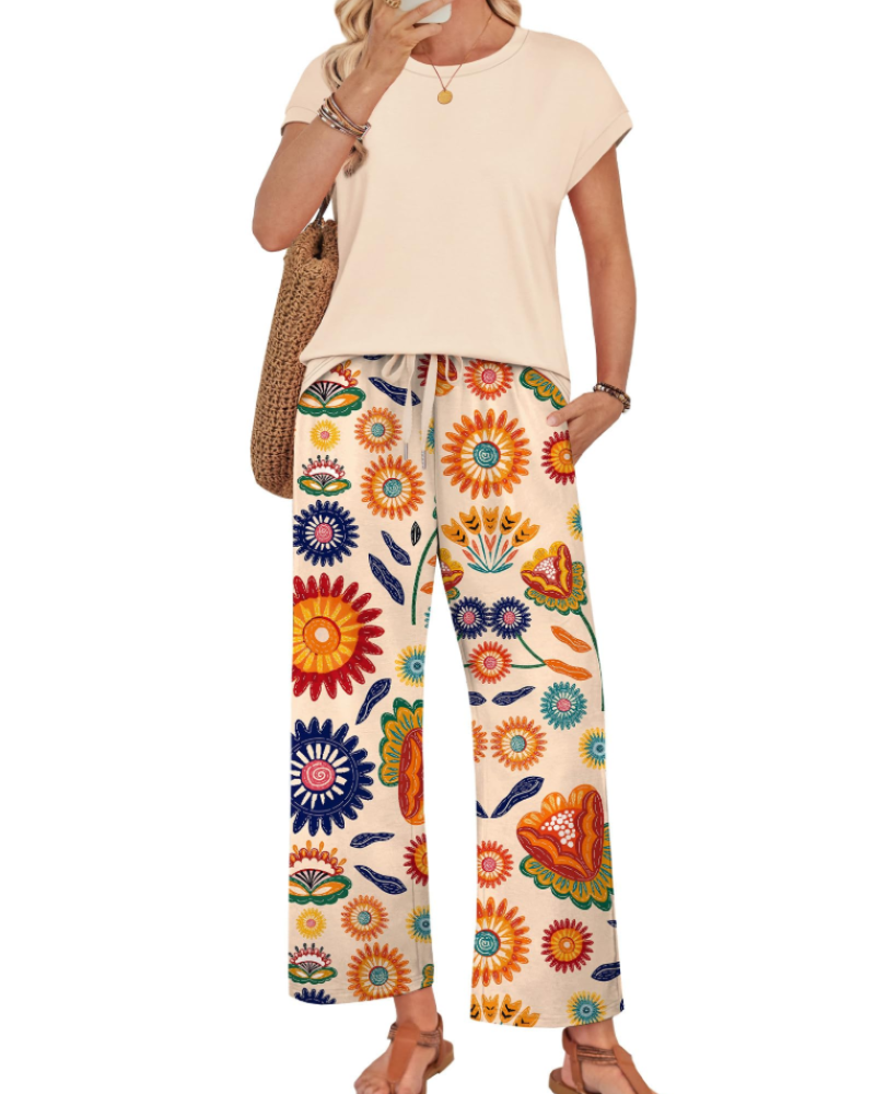 Avery Women's Lounge Set – Cap Sleeve Top and Wide Leg Pants for Travel and Resort Wear