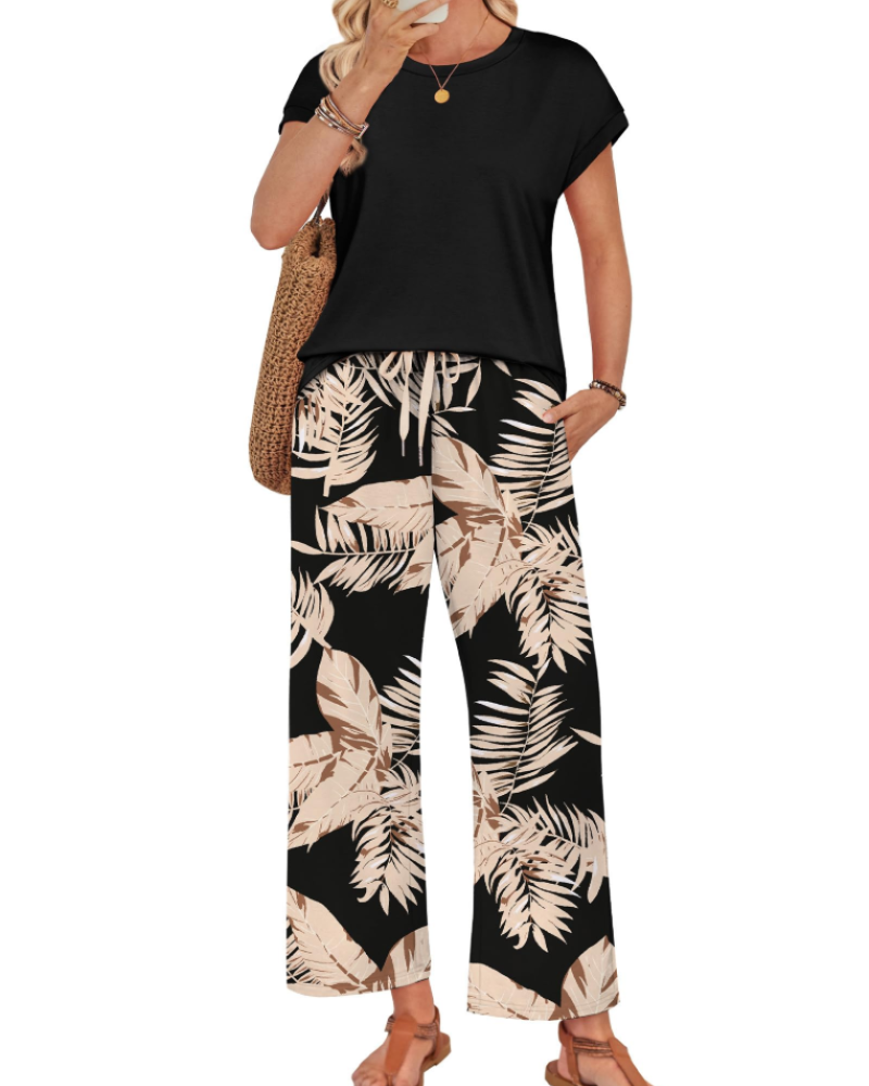Avery Women's Lounge Set – Cap Sleeve Top and Wide Leg Pants for Travel and Resort Wear