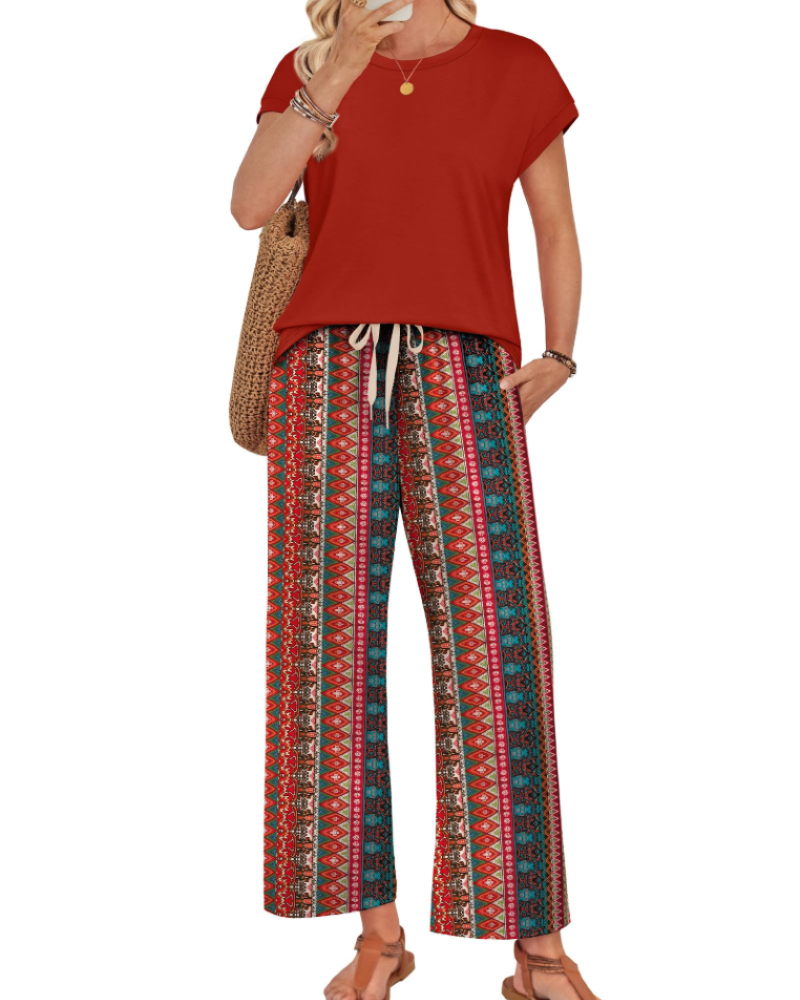 Avery Women's Lounge Set – Cap Sleeve Top and Wide Leg Pants for Travel and Resort Wear