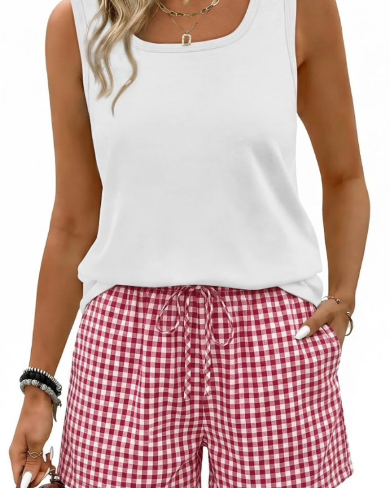 Chloe Women's Lounge Set – Square Neck Tank and Shorts with Pockets for Summer
