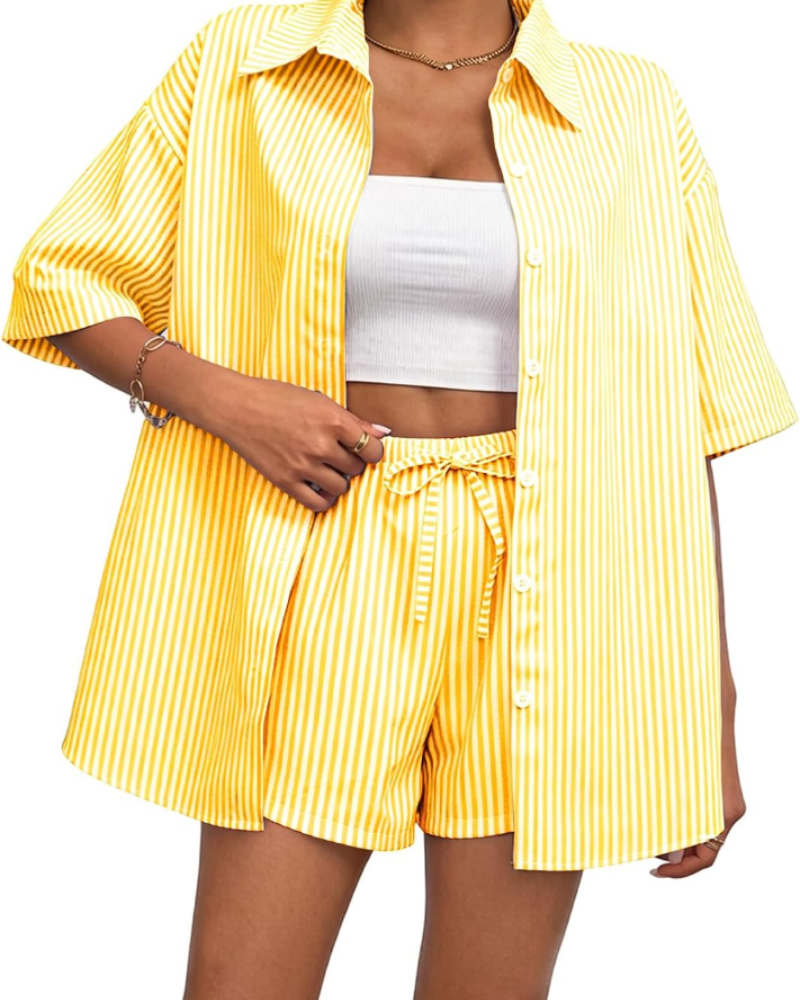 Ava Women’s Striped Summer Set – Shirt & Shorts Co-Ord Casual Outfit