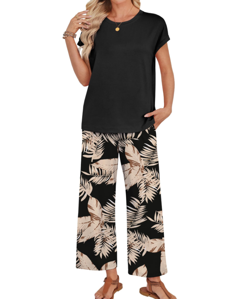 Avery Women's Lounge Set – Cap Sleeve Top and Wide Leg Pants for Travel and Resort Wear