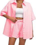 Ava Women’s Striped Summer Set – Shirt & Shorts Co-Ord Casual Outfit