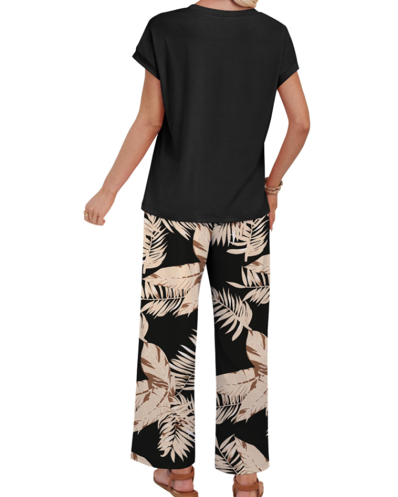 Avery Women's Lounge Set – Cap Sleeve Top and Wide Leg Pants for Travel and Resort Wear