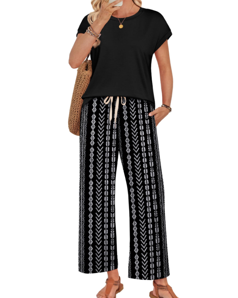 Avery Women's Lounge Set – Cap Sleeve Top and Wide Leg Pants for Travel and Resort Wear