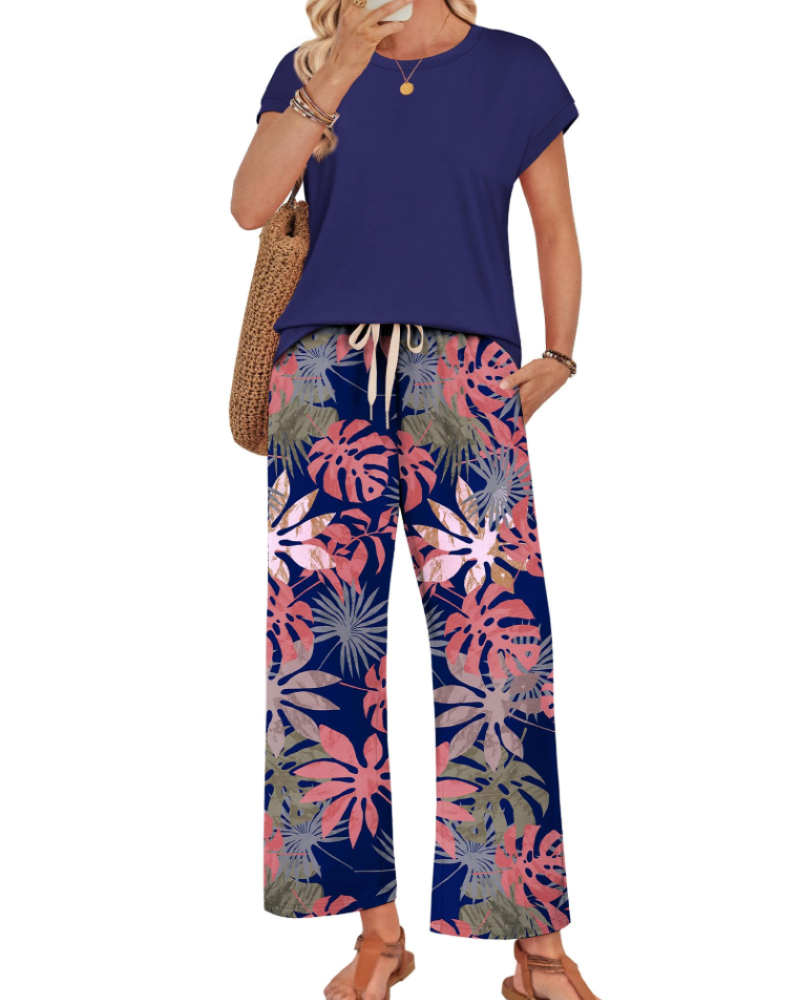 Avery Women's Lounge Set – Cap Sleeve Top and Wide Leg Pants for Travel and Resort Wear