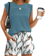 Madison Women's Short Lounge Set – Sleeveless Ruched Top and Drawstring Shorts