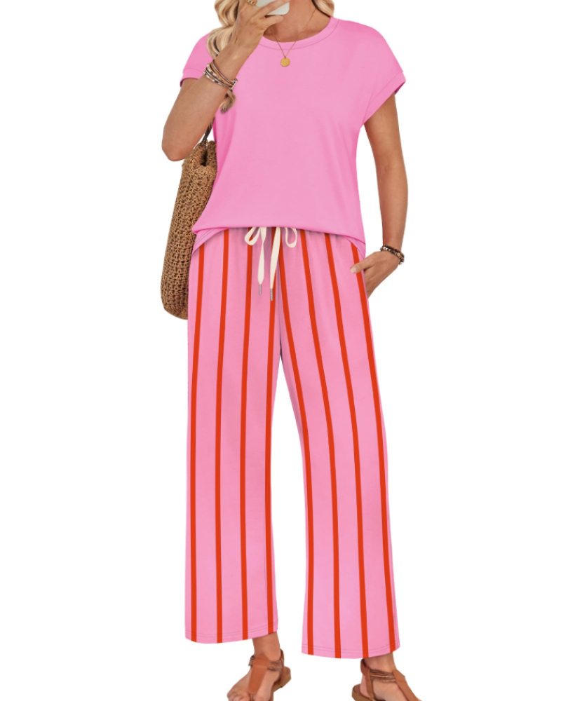 Avery Women's Lounge Set – Cap Sleeve Top and Wide Leg Pants for Travel and Resort Wear