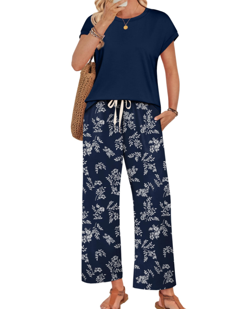 Avery Women's Lounge Set – Cap Sleeve Top and Wide Leg Pants for Travel and Resort Wear