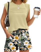 Madison Women's Short Lounge Set – Sleeveless Ruched Top and Drawstring Shorts