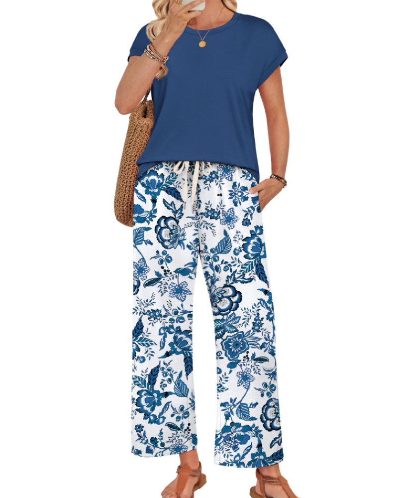 Avery Women's Lounge Set – Cap Sleeve Top and Wide Leg Pants for Travel and Resort Wear