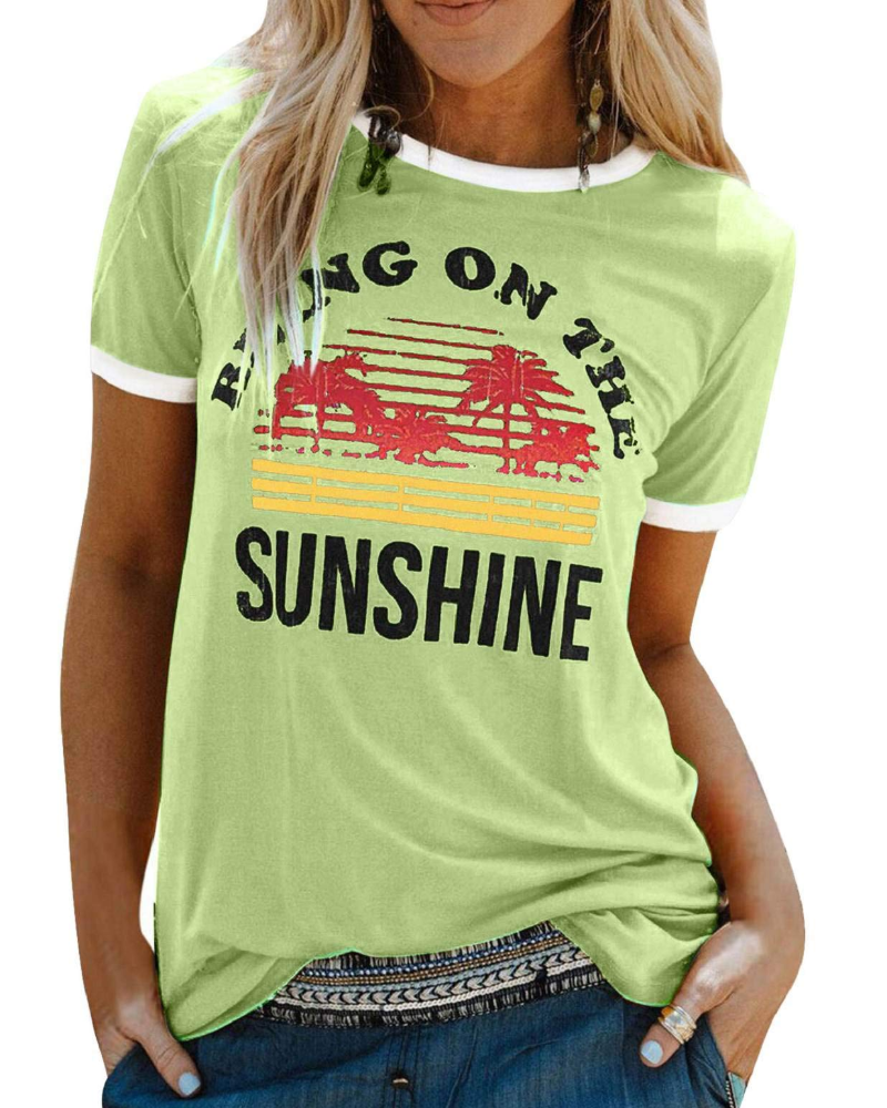 Lily Women's Graphic T-Shirt – Rainbow Letter Tee with Contrast Trim for Summer