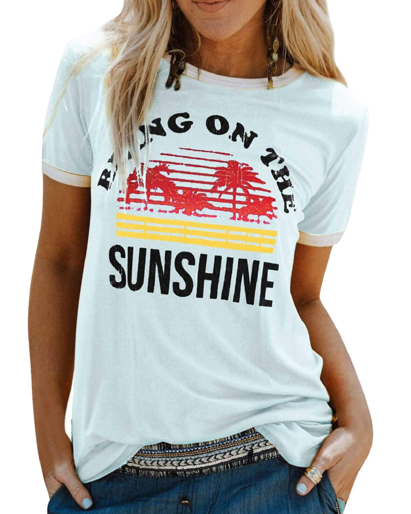 Lily Women's Graphic T-Shirt – Rainbow Letter Tee with Contrast Trim for Summer