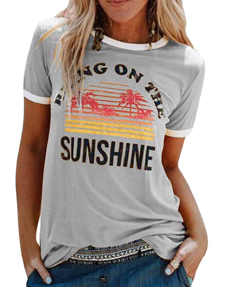Lily Women's Graphic T-Shirt – Rainbow Letter Tee with Contrast Trim for Summer
