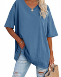 Clara Women's Oversized V-Neck T-Shirt – Short Sleeve Casual Top in Soft Cotton Blend
