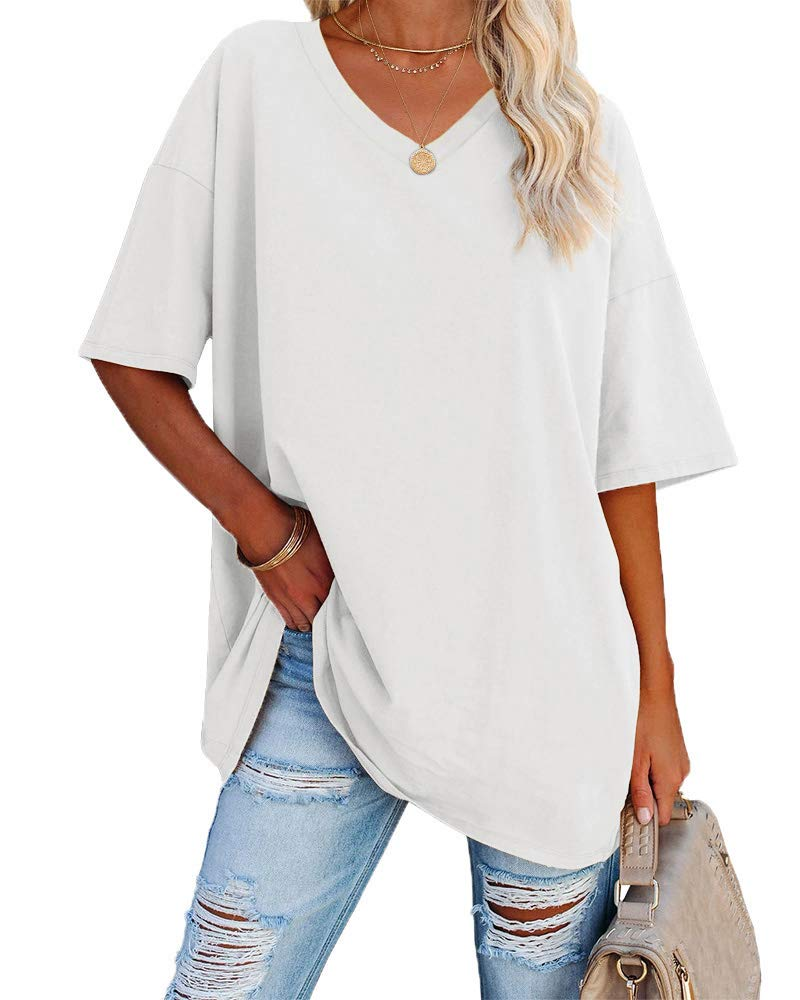 Clara Women's Oversized V-Neck T-Shirt – Short Sleeve Casual Top in Soft Cotton Blend