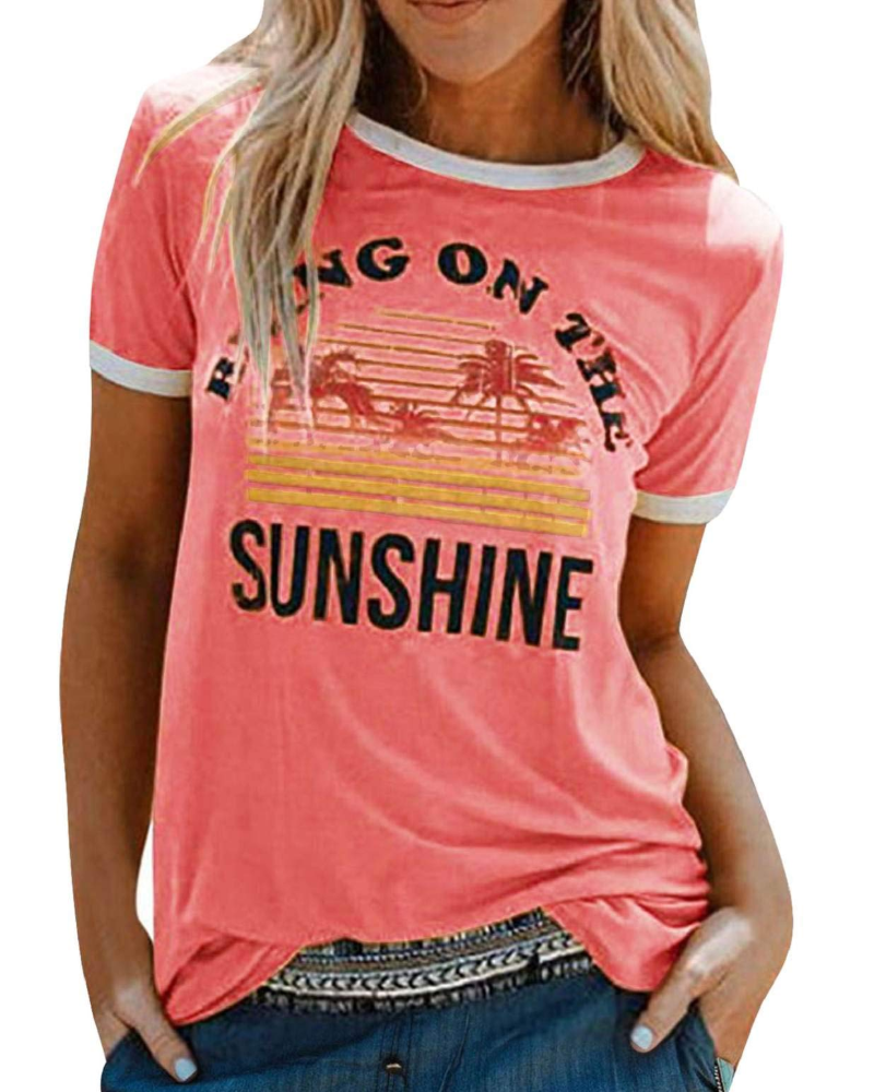 Lily Women's Graphic T-Shirt – Rainbow Letter Tee with Contrast Trim for Summer