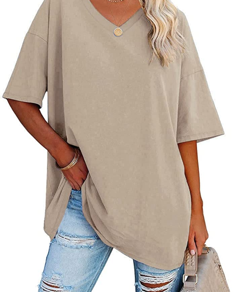 Clara Women's Oversized V-Neck T-Shirt – Short Sleeve Casual Top in Soft Cotton Blend