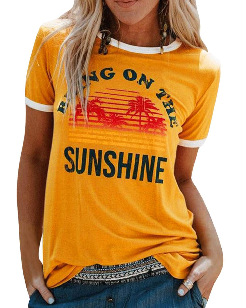 Lily Women's Graphic T-Shirt – Rainbow Letter Tee with Contrast Trim for Summer