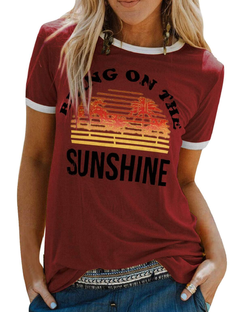 Lily Women's Graphic T-Shirt – Rainbow Letter Tee with Contrast Trim for Summer