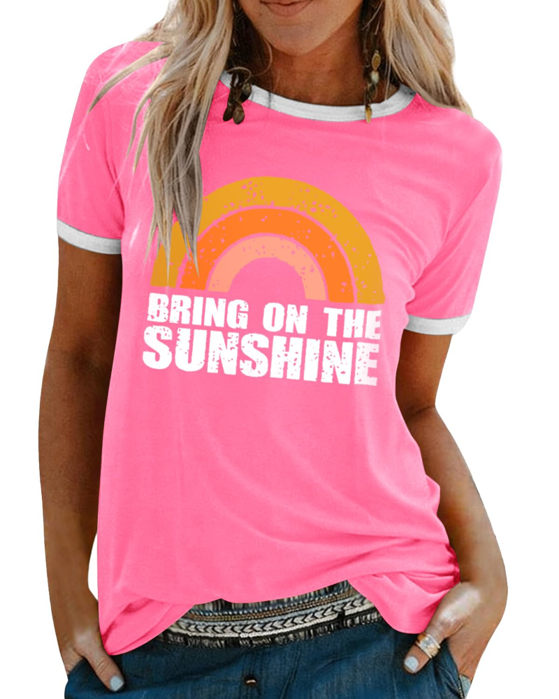 Lily Women's Graphic T-Shirt – Rainbow Letter Tee with Contrast Trim for Summer
