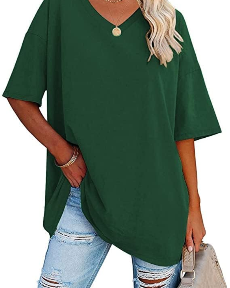 Clara Women's Oversized V-Neck T-Shirt – Short Sleeve Casual Top in Soft Cotton Blend