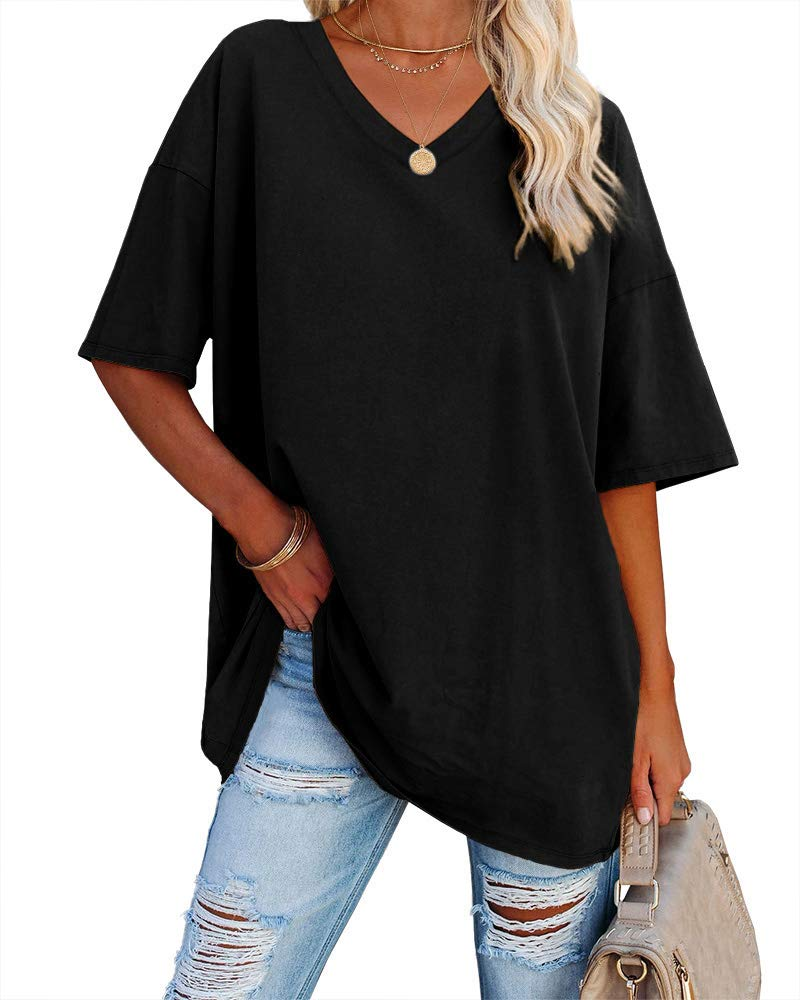 Clara Women's Oversized V-Neck T-Shirt – Short Sleeve Casual Top in Soft Cotton Blend