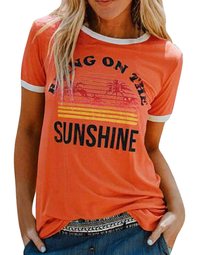 Lily Women's Graphic T-Shirt – Rainbow Letter Tee with Contrast Trim for Summer