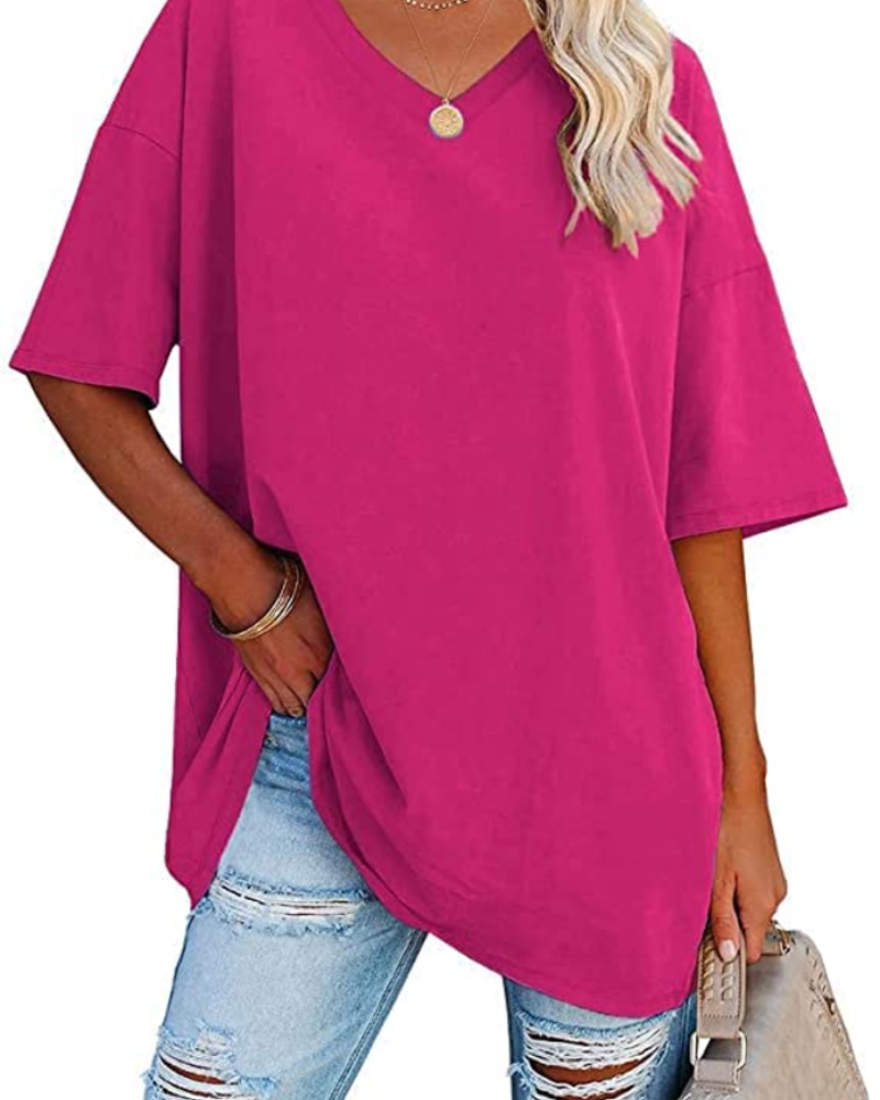 Clara Women's Oversized V-Neck T-Shirt – Short Sleeve Casual Top in Soft Cotton Blend