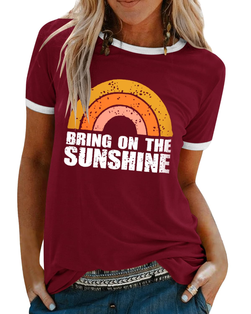 Lily Women's Graphic T-Shirt – Rainbow Letter Tee with Contrast Trim for Summer