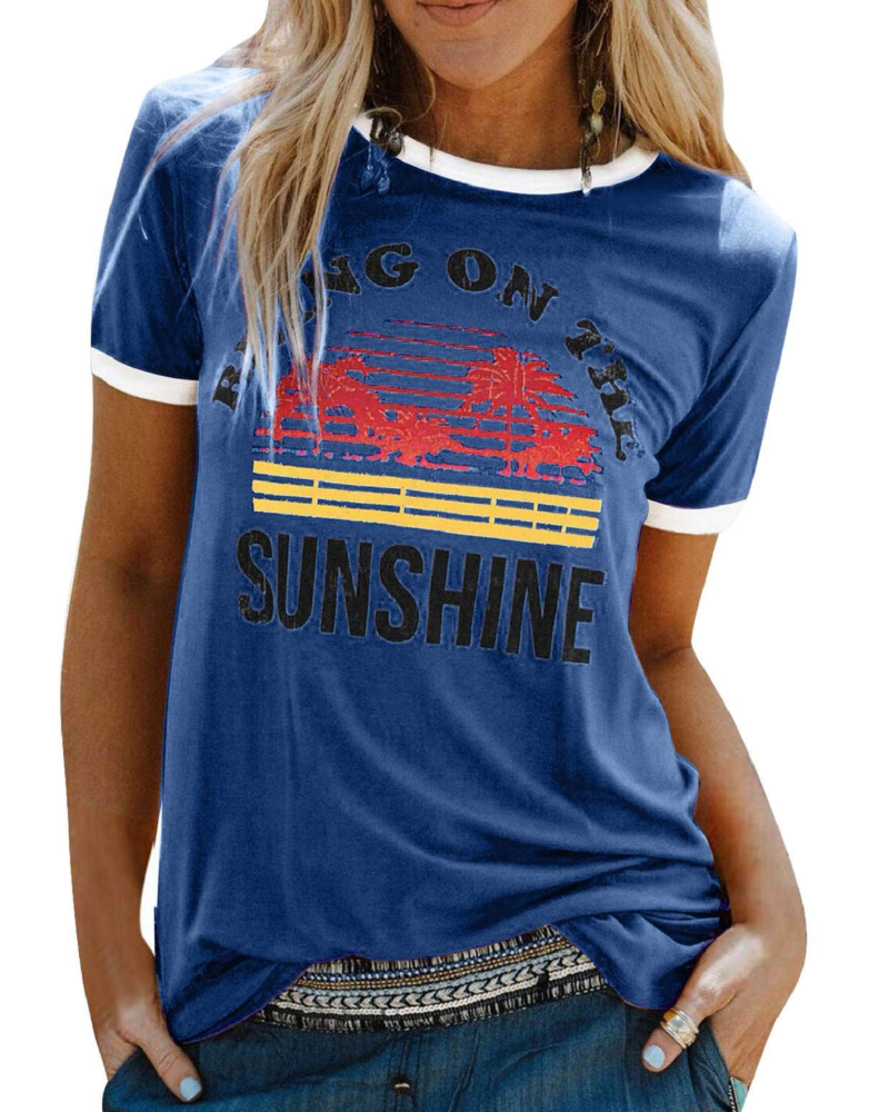 Lily Women's Graphic T-Shirt – Rainbow Letter Tee with Contrast Trim for Summer