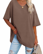 Clara Women's Oversized V-Neck T-Shirt – Short Sleeve Casual Top in Soft Cotton Blend