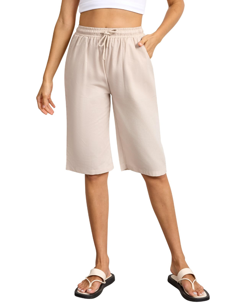 Emily Women's Bermuda Shorts – Cotton Drawstring Long Shorts with Pockets for Summer