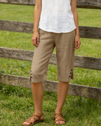 Naomi Women’s Capri Shorts – Linen Cotton High Waist Drawstring Shorts with Pockets