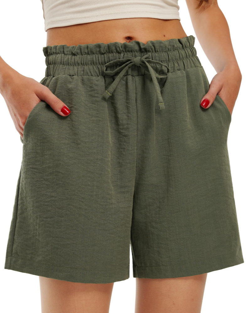 Mia Women’s Linen Shorts – High Waist Relaxed Fit Summer Shorts with Pockets