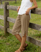 Naomi Women’s Capri Shorts – Linen Cotton High Waist Drawstring Shorts with Pockets
