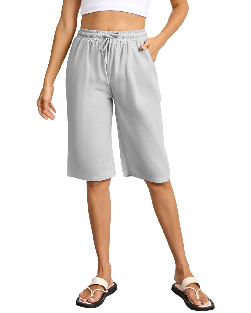 Emily Women's Bermuda Shorts – Cotton Drawstring Long Shorts with Pockets for Summer