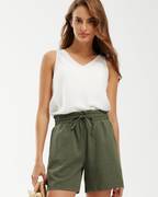 Mia Women’s Linen Shorts – High Waist Relaxed Fit Summer Shorts with Pockets