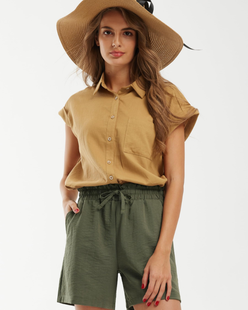 Mia Women’s Linen Shorts – High Waist Relaxed Fit Summer Shorts with Pockets
