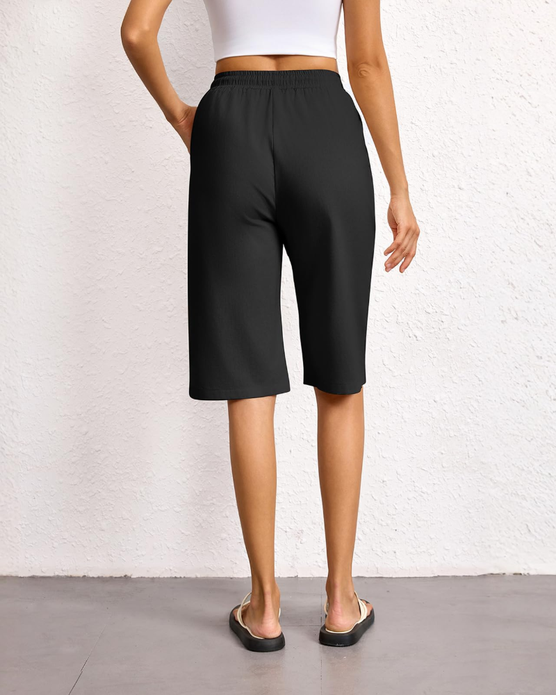 Emily Women's Bermuda Shorts – Cotton Drawstring Long Shorts with Pockets for Summer
