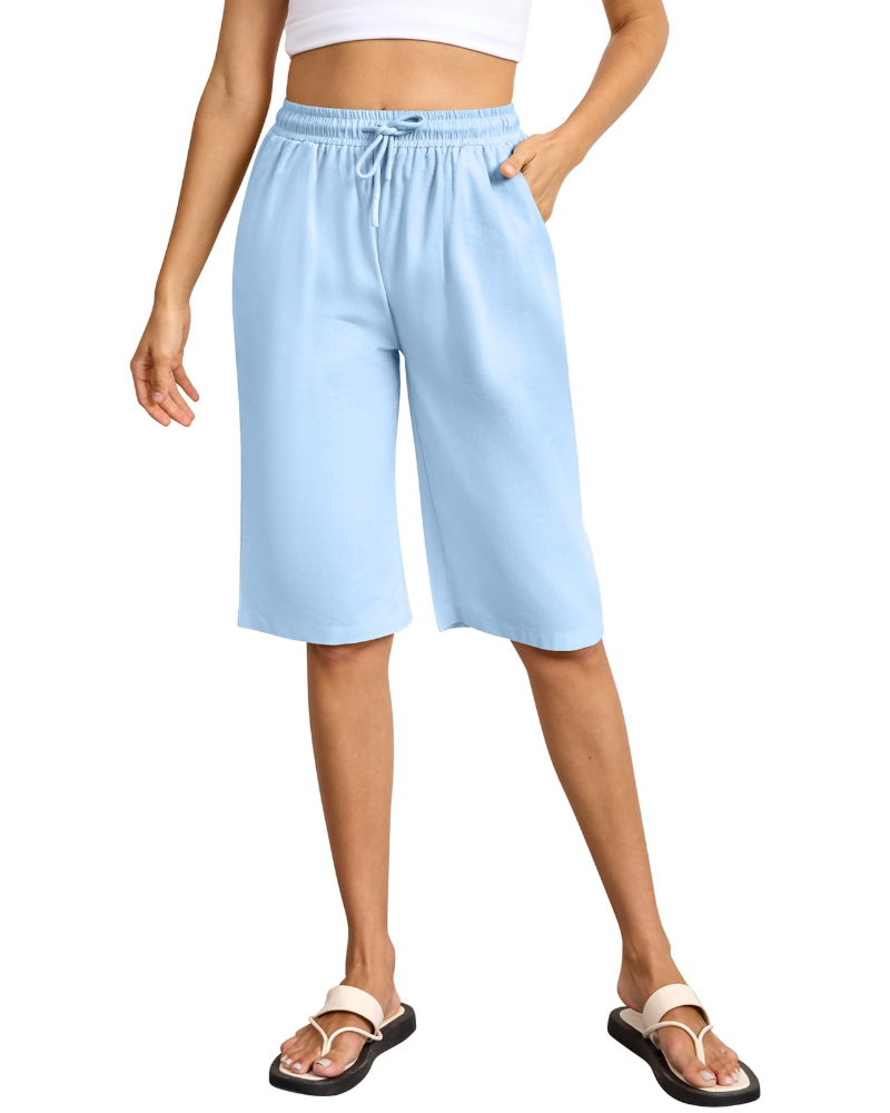 Emily Women's Bermuda Shorts – Cotton Drawstring Long Shorts with Pockets for Summer