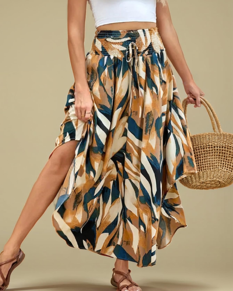 Elena Women’s Floral Midi Skirt – High Waist Pleated Pull-On Skirt