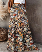 Clara Women’s Floral Maxi Skirt – High Waist Flowy Pull-On Summer Skirt
